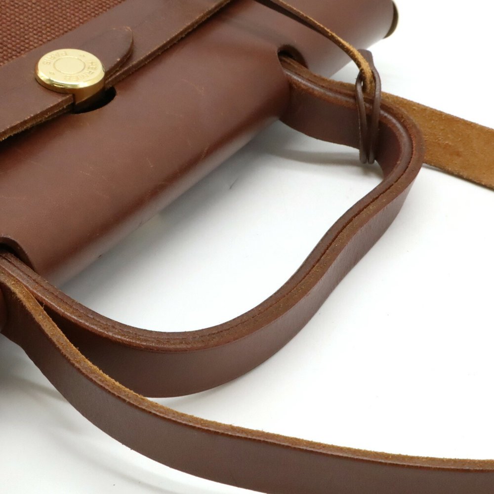 HERMES Hermes Airbag PM Handbag Shoulder Bag Toile Officier Leather Brown E S... - Picture 5 of 10